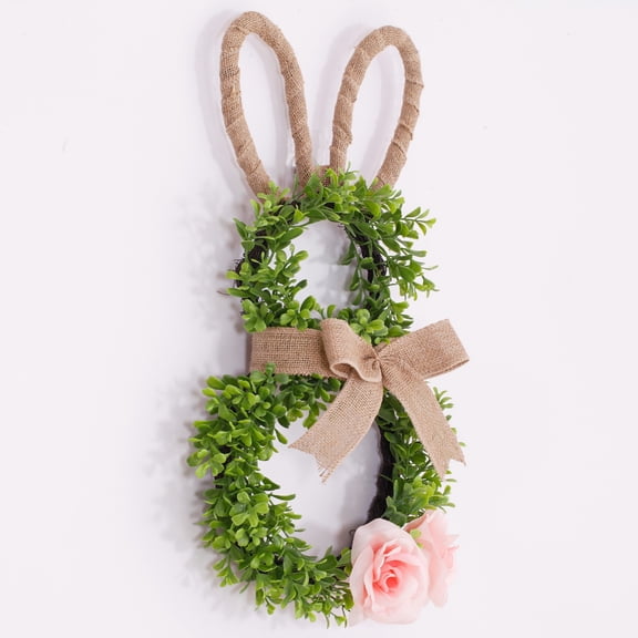 Orangide 19.6 Inch Easter Bunny Wreath Artificial Boxwood Wreath with Roses Bow for Front Door Wall Porch Spring Easter Home Decor
