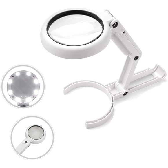 5X Magnifying Glasses With Light - Handheld Magnifying Glass, Desktop Magnifying Glasses With 8 Led For Seniors Reading, Hobby, Crafts, Computer Repair And Jewelry Magnifying Glass Black