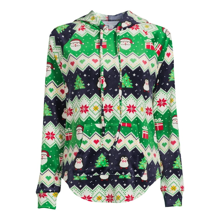 No Boundaries Women s Juniors Christmas Plush Pullover Hoodie