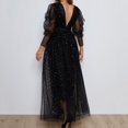 thumbnail image 4 of EGNMCR Robes de Soirée pour Femmes, Robes Formelles pour Femmes, Robes de Cocktail pour Femmes à Manches Longues Robe à Col en V Mode Femmes Décontractée en Maille Col en V Manches Bouffantes Robe Longue Plissée en Fil Robe Formelle Femme Robe, 4 of 9