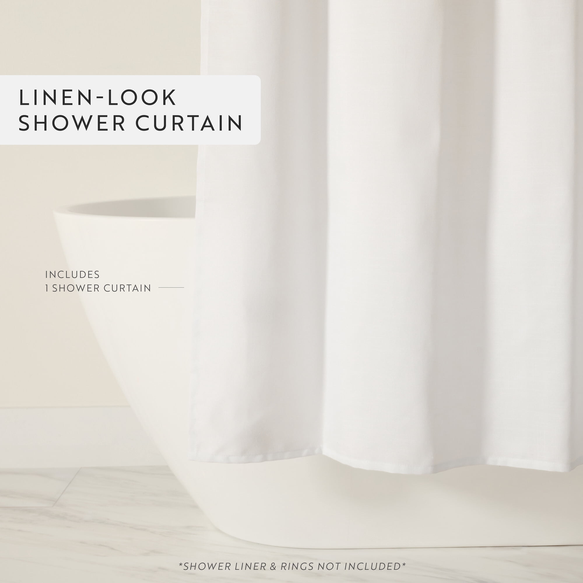 Linen-Look Polyester Shower Curtain in Essential Colors