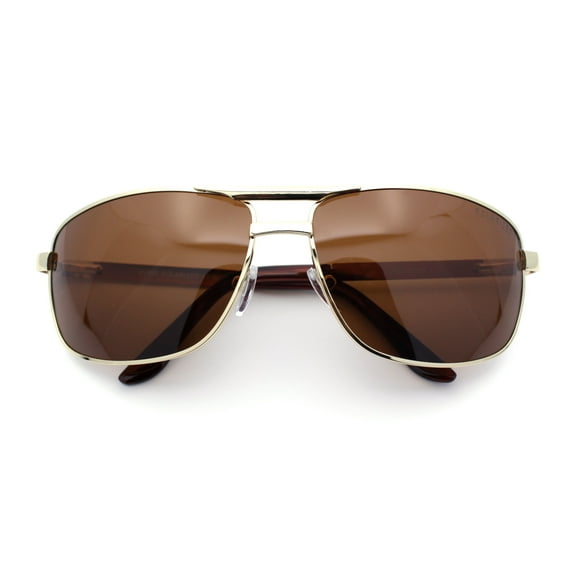 Polarized Antiglare Curved Rectangular Metal Rim Sport Agent Officer Sunglasses Gold - Brown