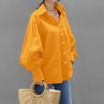 thumbnail image 5 of Womens Solid Color Casual Shirt Long Sleeve Lapel Button Blouse Loose Top Turn Down Collar Yellow S, 5 of 7