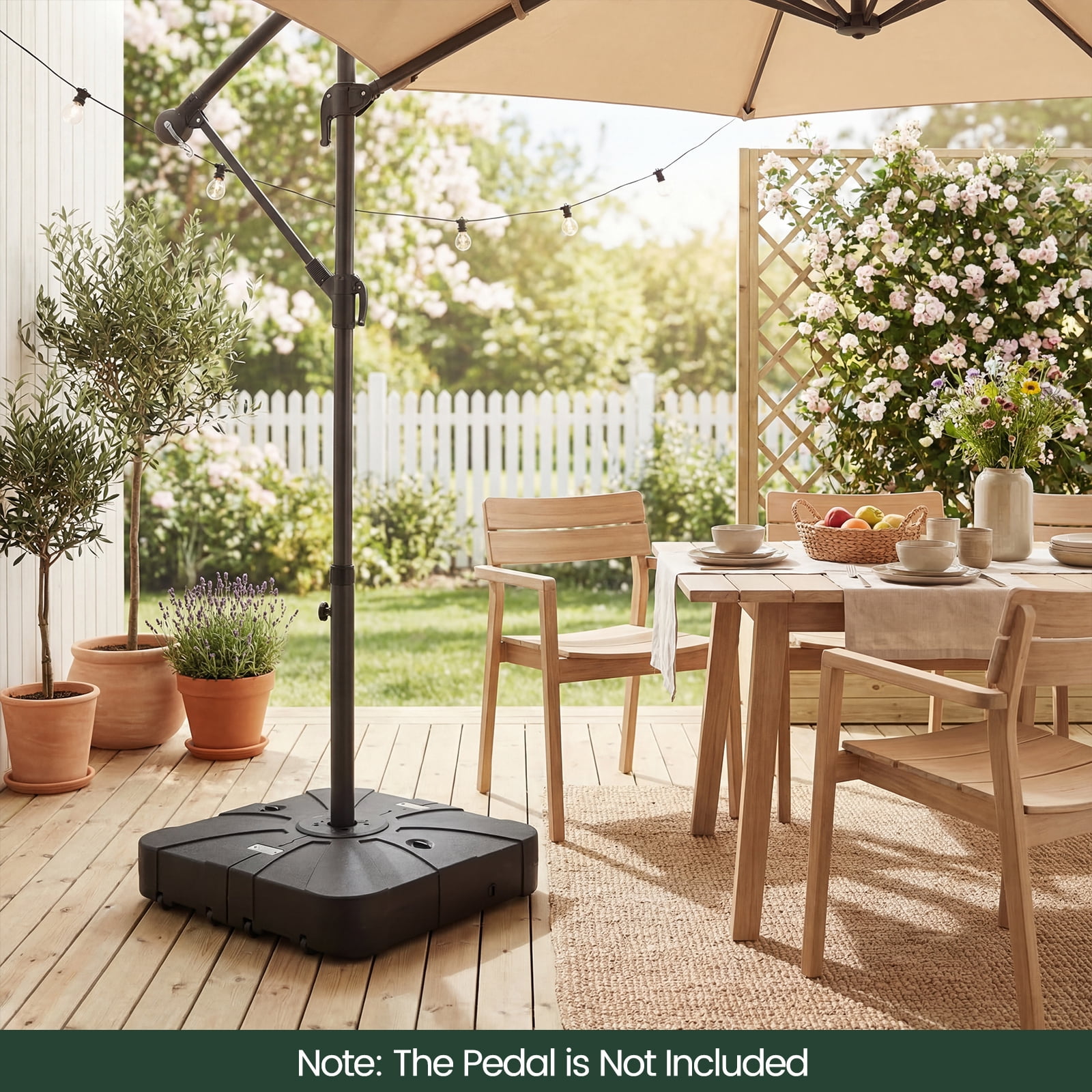 ELLEGNT 285 LBS Cantilever Umbrella Base with Wheels - Heavy-Duty Outdoor Stand for Patio or Garden