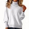 thumbnail image 5 of Women's Casual and Fashionable High Neck Long Sleeve Knitted Solid Color Top Sweater for Elegant and Comfortable Styles,White,M, 5 of 5