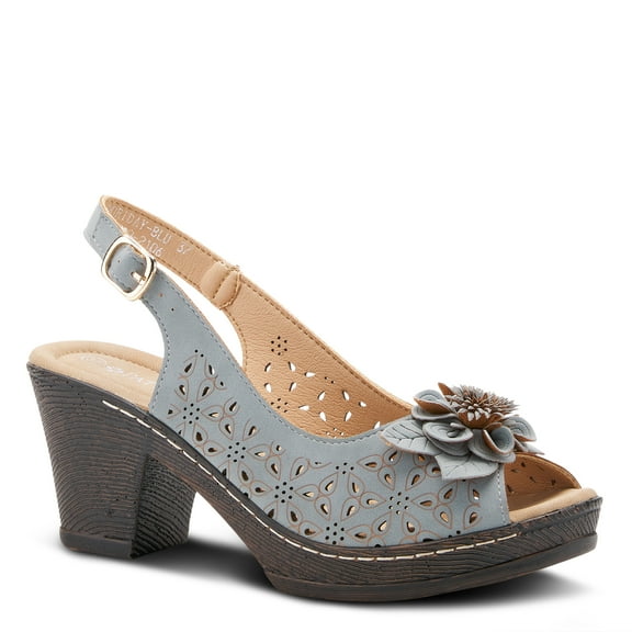 PATRIZIA Women’s Doriday Slingback Sandals Peep Toe - Adjustable Buckle Strap Dimensional Flower Design - Comfort Heel Platform Synthetic Upper PU Outsole