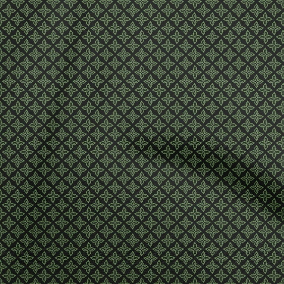 oneOone Cotton Silk Dark Green Fabric Asian Block Quilting Supplies Print Sewing Fabric By The Yard 42 Inch Wide