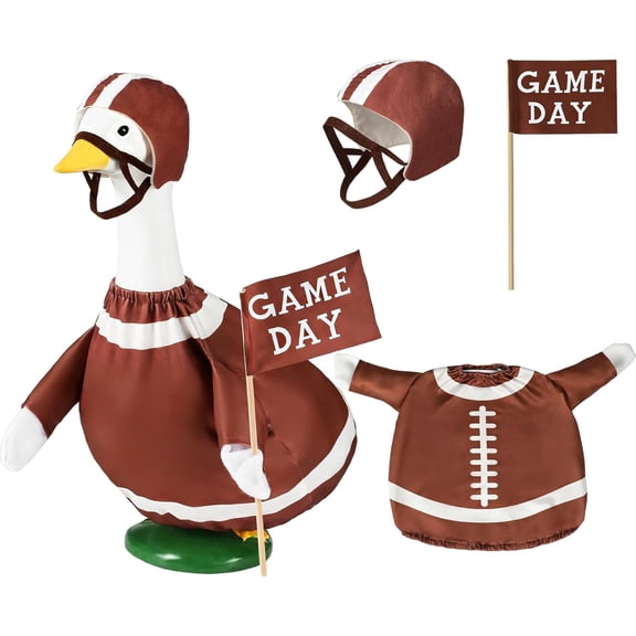 RUINIXCW Football Porch Goose Outfit for 23 inch Cement Plastic Yard Goose Statue Accessories Garden Porch Goose Game Day Clothes Hat Flag Set Patio Yard Lawn Art Sports Season Decoration (No Goose)