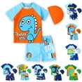 thumbnail image 2 of XBASW Toddler Baby Boys Swimsuits with Hat 3 PCS Set Kids Short Sleeve Rash Guard Tops + Trunks Cartoon Printing Swimwear 1-7T, 2 of 8