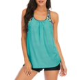 thumbnail image 1 of Haut de Tankini Rehausseur à Dos en T à Bretelles, Imprimé à Rayures Blouson pour Femmes avec Short, 1 of 5