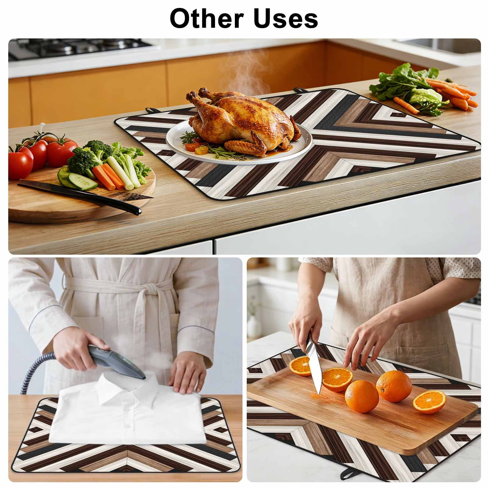 Brown Blue Geometric Stove Top Cover for Electric Stove, Heat-proof & Non Slip Glass Top Stove Cover Protector, Modern Vintage Abstract Art Kitchen Flat Cooktop Rubber Mat 24x21 Inches