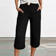 thumbnail image 2 of Bloomae Summer Capris for Women Lightweight Cotton Linen Pants Casual 2025 Loose Comfy Trendy Elastic Waist Cropped Trousers Beach Clothes with Pockets Black L, 2 of 5