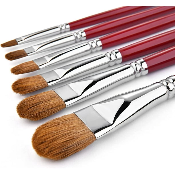 Red Pure Weasel Sable Hair Artist Brushes Filbert Brush Set For Acrylic