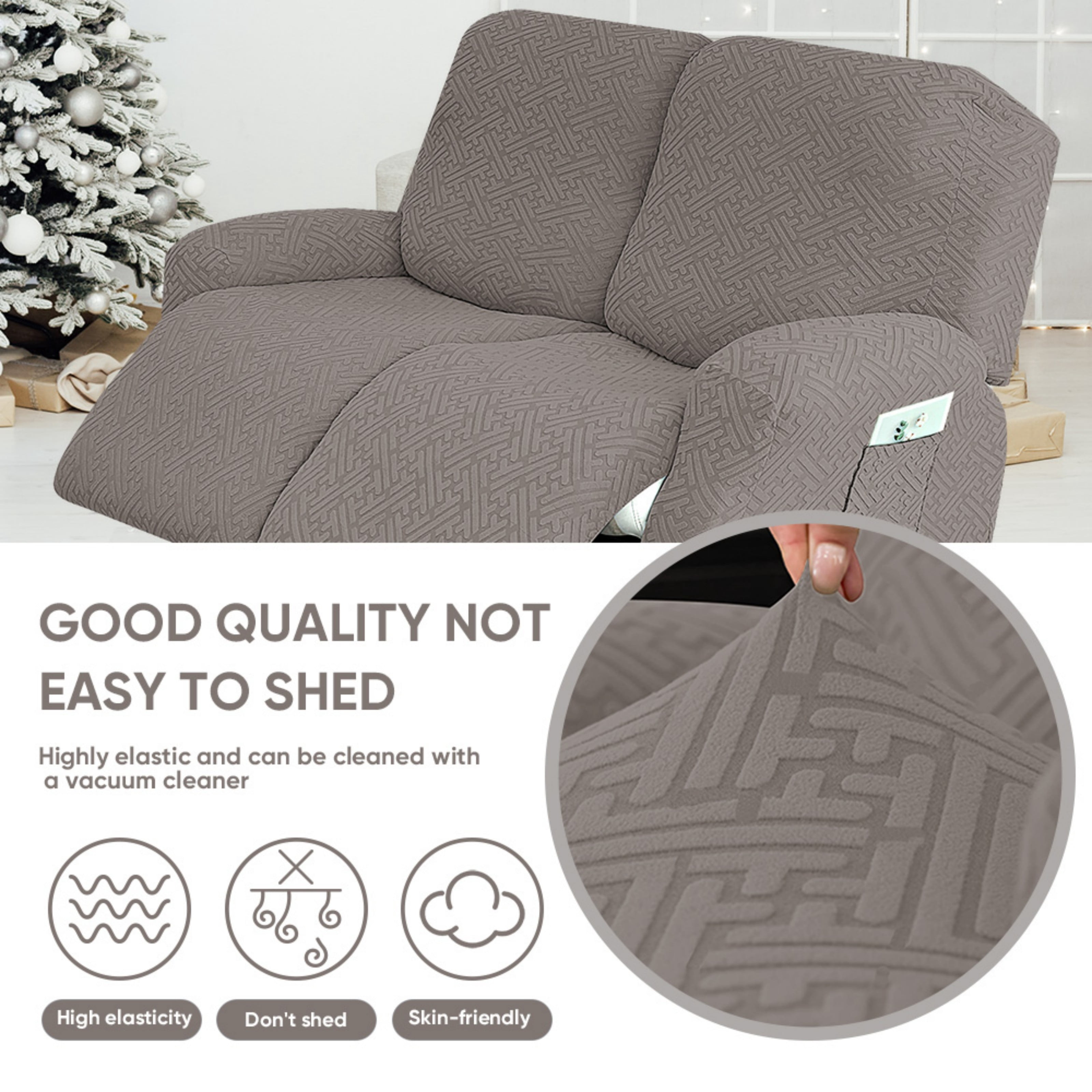 Lavish Cover Stretch Recliner Loveseat Cover, Non-Slip Slipcovers for Recliner Loveseat, Washable Furniture Protector with Pocket & Elastic Bottom for Kids Pets, 2 Seaters, Gray Green