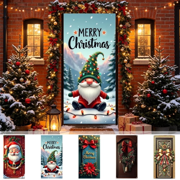 Ouuluon Festive Christmas Door Cover, 35X71 inch Curtain for Door Wall Holiday Party Decoration