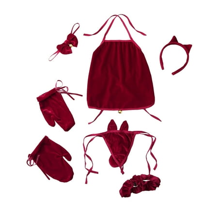 

Frehsky lingerie for women Women Role-Playing Uniform Velvet Cute Belly Band Second Yuan Cat Lady Uniform Lingerie Underwear Red