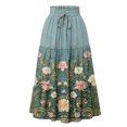 thumbnail image 3 of Womens Maxi Skirt Drawstring High Waisted Summer Long Skirts Lightweight Tiered Flowy Floral Pleated Skirts Blue L, 3 of 5