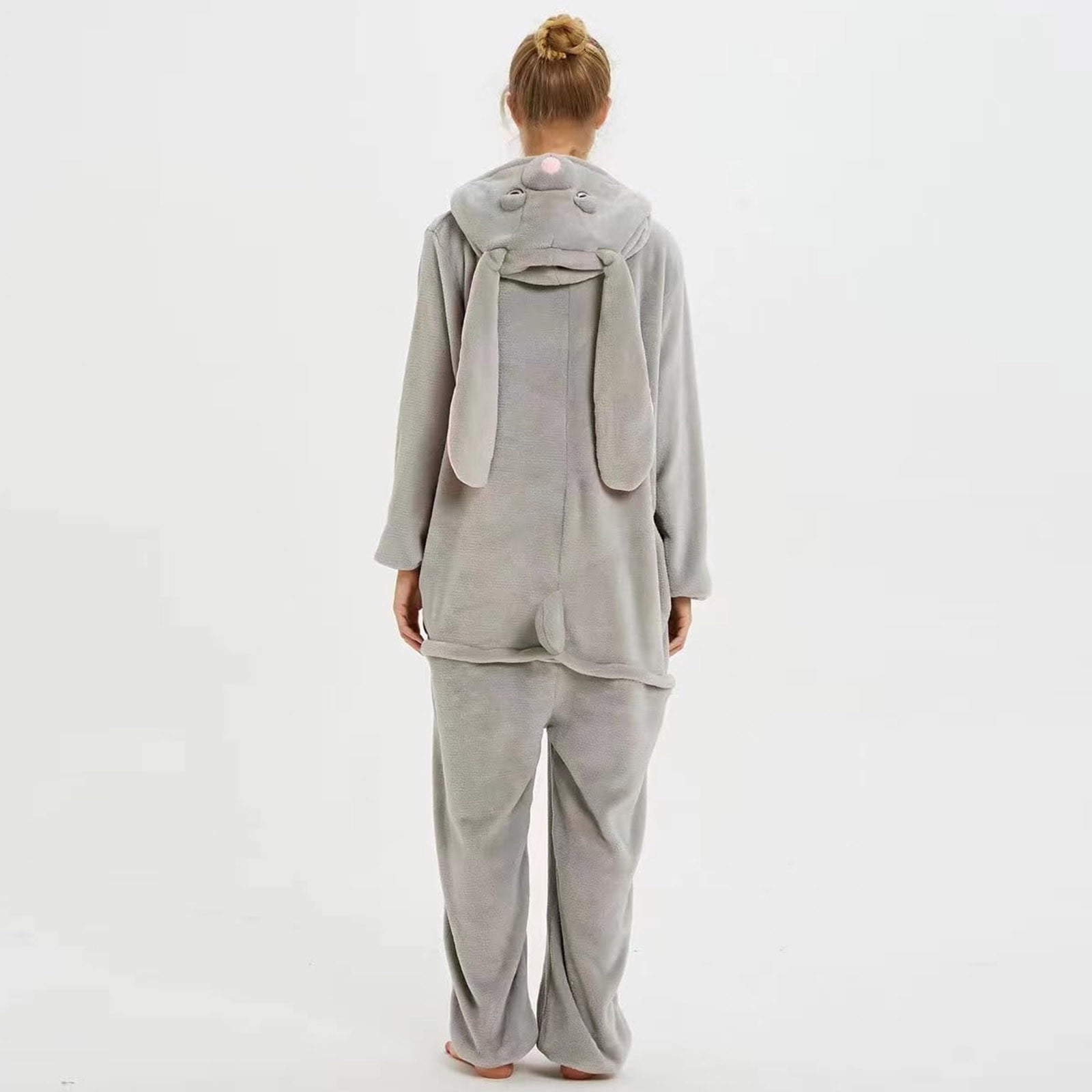 Fjofpr Womens Plush Hooded Jumpsuit Sherpa Fuzzy Pajamas 2025 Plus Size Long Sleeve Cute rabbit One Piece Onesie Winter Warm Rompers Sleepwear Winter Warm Rompe Sleepwear Gray L