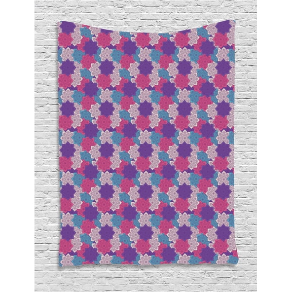 Ethnic Tapestry, Tribal Composition with Oriental Arabesque Motifs Mandala Inspired Swirl and Circles, Wall Hanging for Bedroom Living Room Dorm Decor, 40W X 60L Inches, Multicolor, by Ambesonne