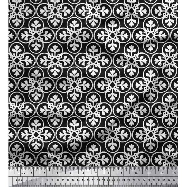 Soimoi Rayon Fabric Floral Block Printed Fabric 1 Yard 42 Inch Wide