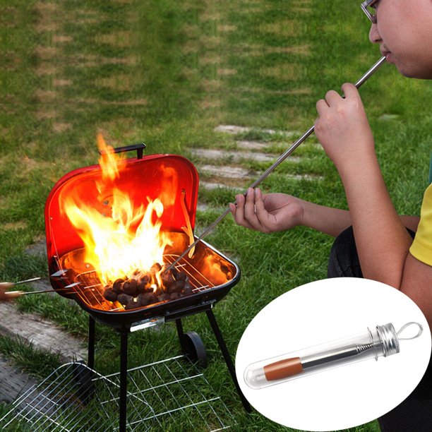 Tubo de soplador de incendios de acero inoxidable plegable de tamaño de bolsillo Equipo telescópico Soplador de fuelle de fuego Portátil para picnic S con tubo de almacenamiento Macarena Fuelles de fuego