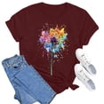 thumbnail image 6 of GEWSEY Womens Cute Make A Wish Dandelion Printed Tee Shirts Summer Cotton Vintage Graphic Tees Tops (Wine, S), 6 of 8