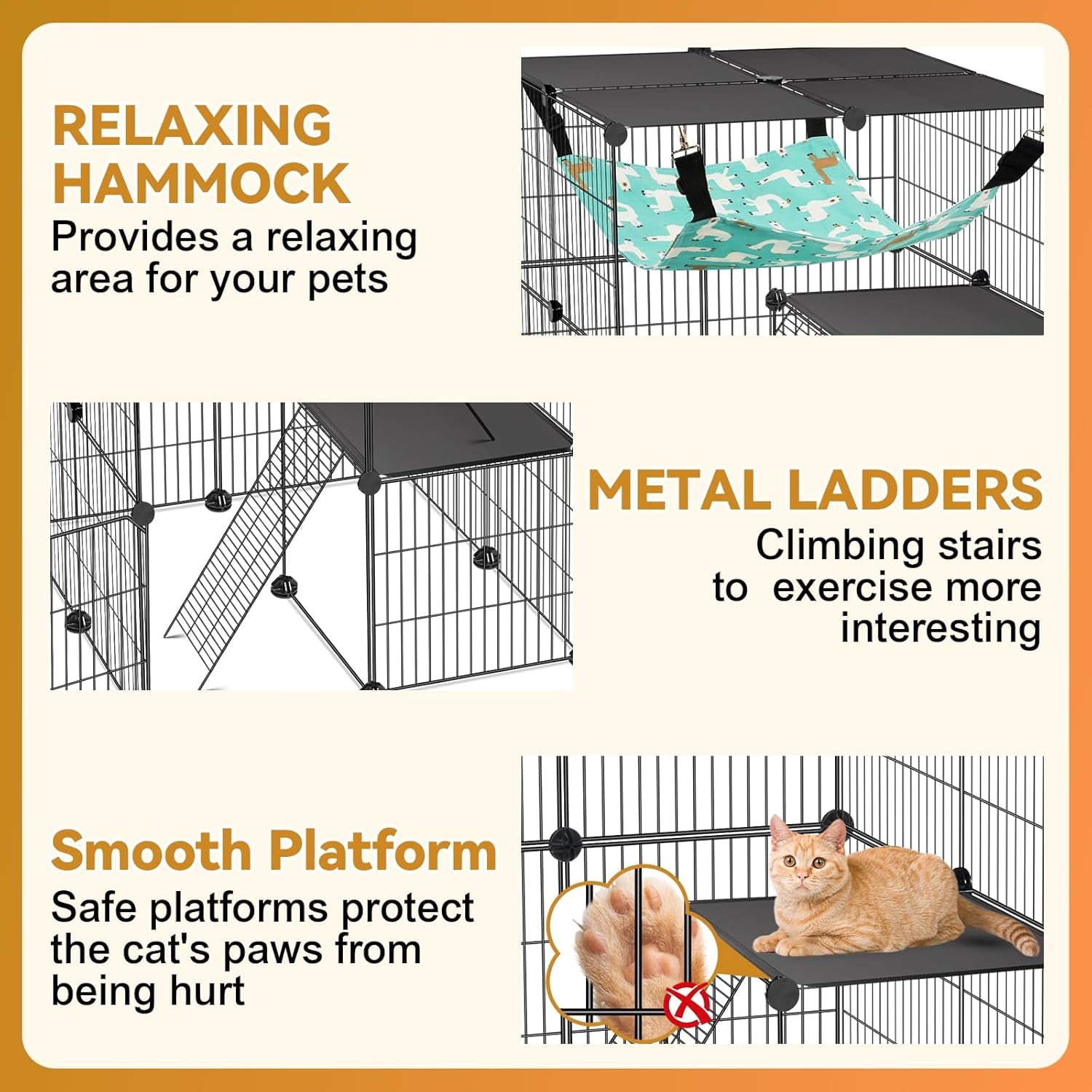 Cat Cage 4-Tier DIY Cat Enclosures Catio Cat Playpen Indoor Outdoor with Hammock Detachable Metal Wire Kennel Cats Crate 2x2x4 Exercise Place for 1-3 Cats/Kitten