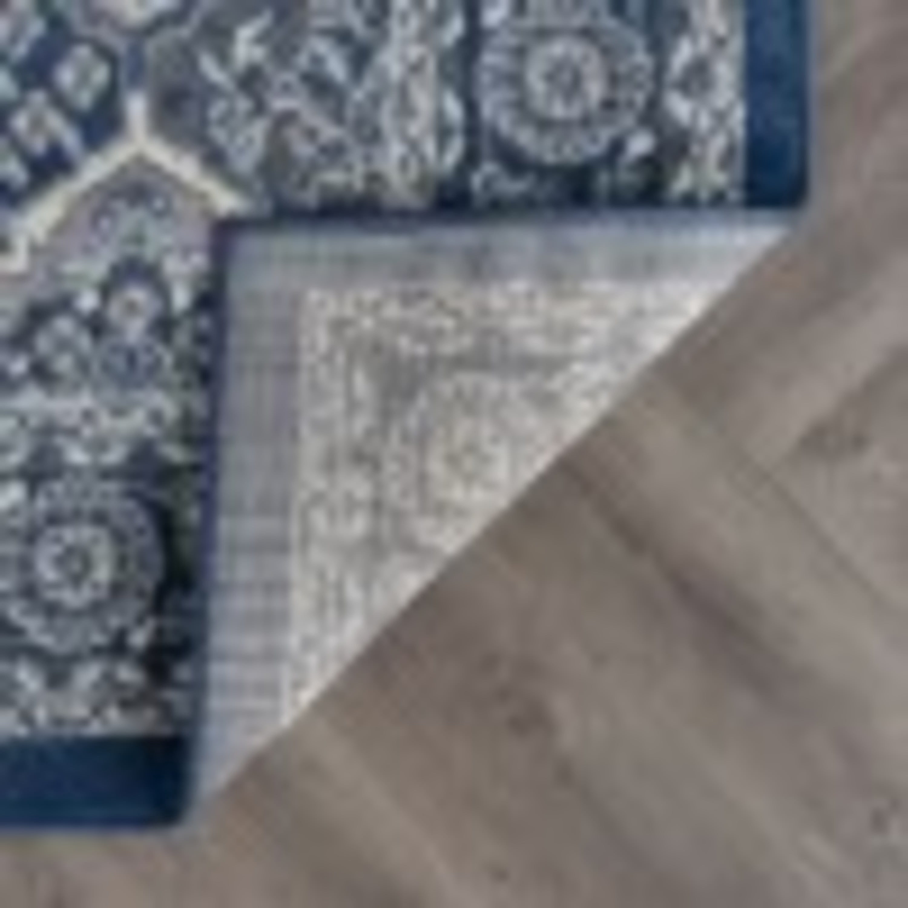 Hampton Traditional 4' x 5' Navy and Cream Polypropylene Indoor Area Rug