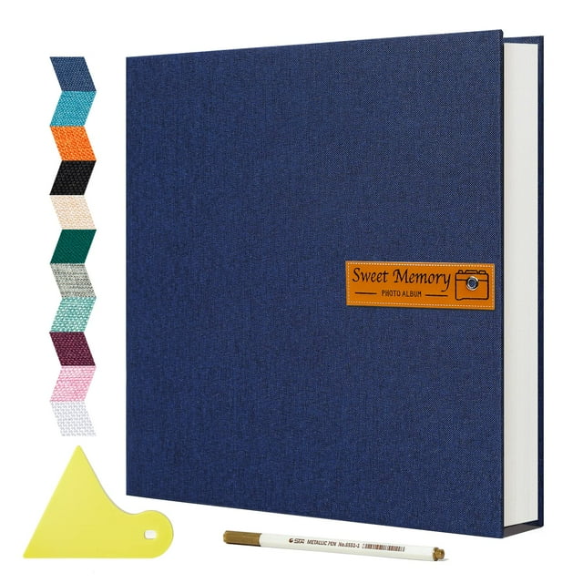 Álbum de fotos grande, álbum de recortes magnético autoadhesivo, álbum de recortes para imágenes de 4x6, 5x7, 8x10, 40 páginas, cubierta de lino, libro de recuerdos para bodas, familia, bebé, con bolí