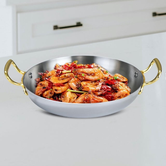 Olla para ramen, olla para fideos instantáneos, sartén de calentamiento rápido, ollas secas, sartén universal de acero inoxidable para paella, olla 32 cm