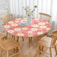 thumbnail image 3 of Pink Daisy Flower Yellow Centers Pattern Round Fitted Tablecloth with Elastic Edge,Dining Table Cover Waterproof,Outdoor Round Tablecloth for Camping,Dining,Indoor and Outdoor, 3 of 7