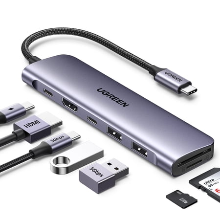 UGREEN Revodok 7 in 1 USB C Hub For Laptop, USB C Dock with 4K HDMI, 100W PD Charging