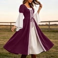 thumbnail image 6 of Kilaqueen Women’s Renaissance Color Block Maxi Dress with Lace Up Bodice and Bell Sleeves, Medieval Costume Gown for Festivals and Theme Parties, 6 of 9
