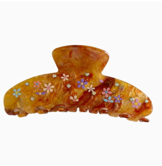Elegant Floral Shark Hair Clip - Strong Grip for Thick Hair, Versatile Design for Daily Wear, Commuting, and Dates