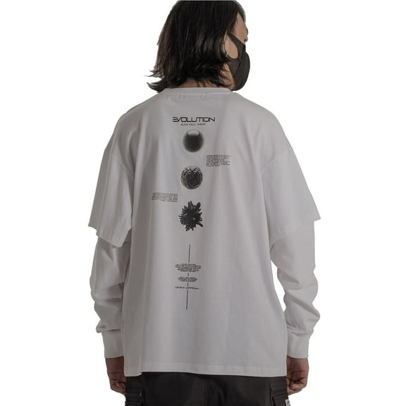 Niepce Inc Black Streetwear T Shirt for Men Cotton long sleeves Graphic Tee