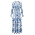 thumbnail image 5 of FKELYI Womens Fall Dress Long Sleeve Maxi Dress for Wedding Party Blue Floral German Shepherd Dog Print Casual Outdoor Cloth V Neck Soft Dresses with Pocket, L, 5 of 6