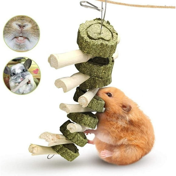 ORUYROP Rabbit Toys, Bunny Chew Toys for Teeth Health 100% Natural Organic Rabbit Bamboo Sticks with Grass Cakes, Chewing Wood Toys for Rabbits, Hamsters, Guinea Pigs, Chinchillas, Small Anim