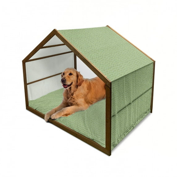 Feather Pet House, Peacock Design with Bullseye Circles Pattern in Green Shades Wildlife, Outdoor & Indoor Portable Dog Kennel with Pillow and Cover, 5 Sizes, Apple Green Fern Green, by Ambesonne