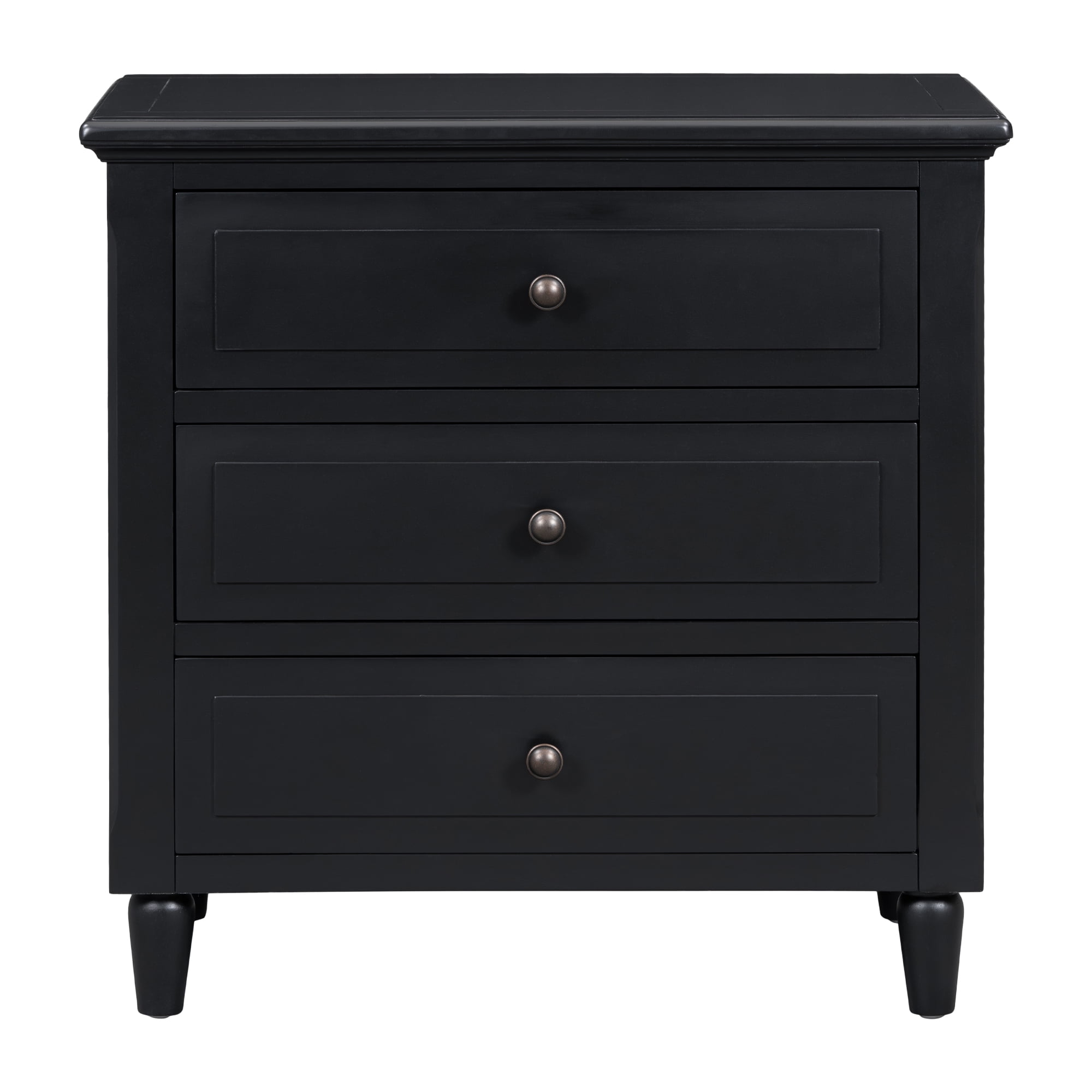 3 Drawer Nightstand,28" H Bedside Cabinet with Metal Handle,Modern Sofa Side Table with Rubber Legs for Bedroom Sofa Couch Office,Black