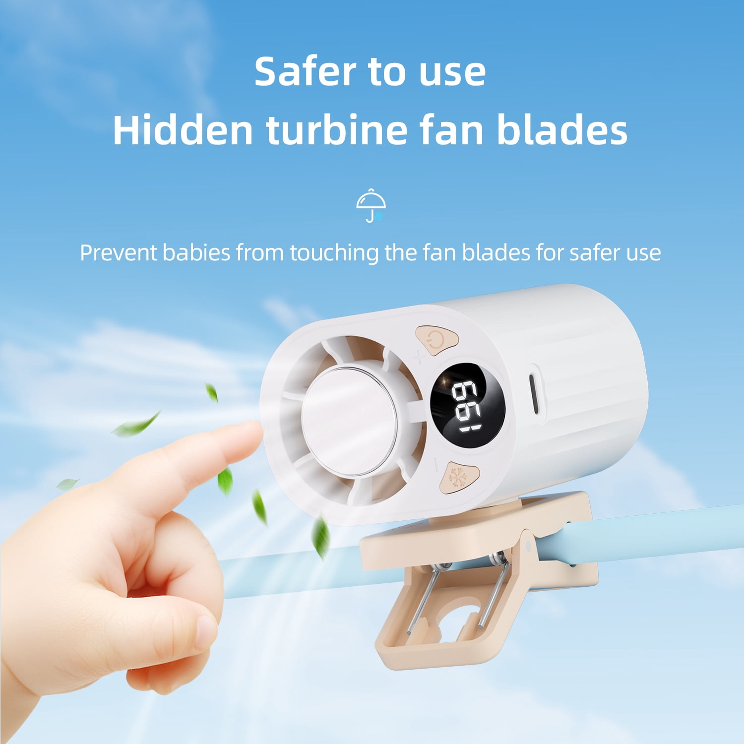 Wiher Small Clip on Fan, Semiconductor Smart Cooling, Portable Rechargeable Clip Fan with LCD Display, 1800mAh 5W USB Desk Fan for Home, Travel, Office, Car, White