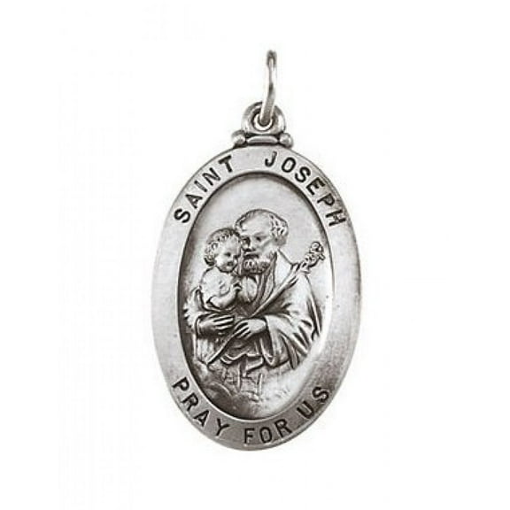 Saint Joseph Religious Medal - Solid Sterling Silver, 5/8 inch x 1 inch (25mm)