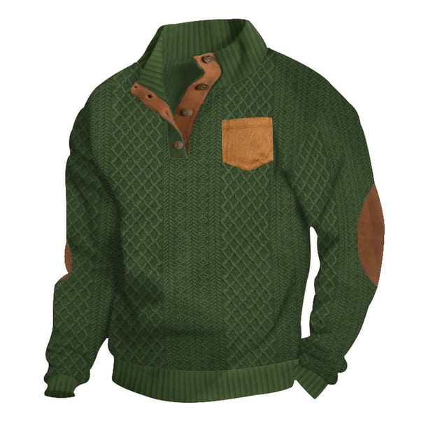 pstuiky Camisas casuales de manga larga para hombre, Suéter de hombre con botones, color liso, cuello alto, mangas largas y cuadrados pequeños top de hombre xl