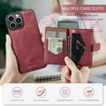 thumbnail image 5 of 2 in 1 Detachable Wallet Back Cover for iPhone 15 Pro, Vintage Premium PU Leather Kickstand Case with Card Holder Pocket & Wireless Charging Slim Phone Cases Cover for iPhone 15 Pro, Red, 5 of 9
