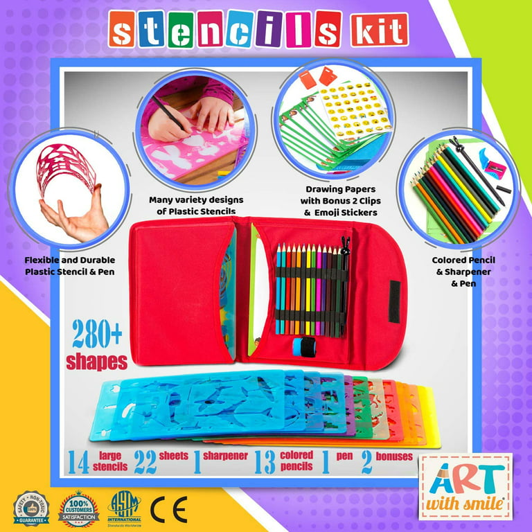 Drawing Stencils for Kids Kit & Carry Case – – Child-Safe, Non