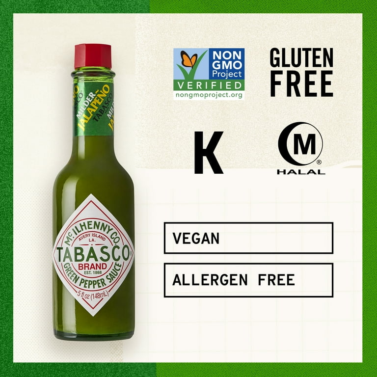 TABASCO Green Pepper Sauce 5 oz Glass Bottle Mild Jalapeño Flavor