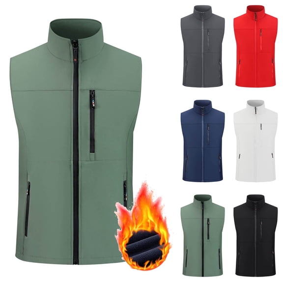PNTUTB Fall Winter Men's Vest Jacket Full Zip Stand Collar Sleeveless Coat Solid Color Casual Comfort Warm Daily Outerwear with Zip Pockets