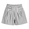 thumbnail image 5 of Women's Striped Summer Shorts With Pockets, Mid Waisted Loose Fit Pleated Casual Beach Shorts, Soft Stretchy Polyester Spandex Drawstring Elastic | TruHer,Gray L, 5 of 8