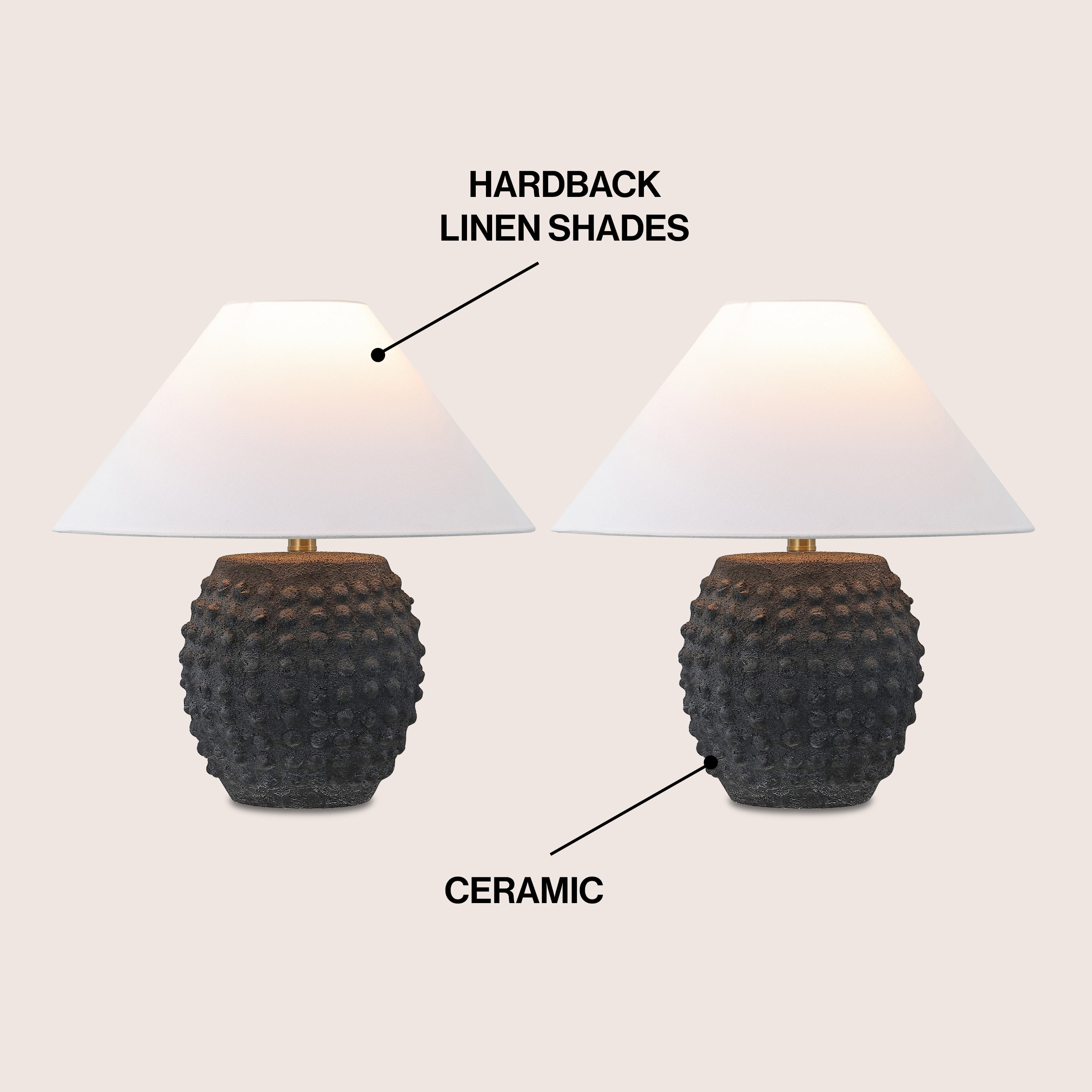 JONATHAN Y Effie 18.25" Minimalist Scandinavian Ceramic/Iron Hobnail LED Table Lamp, Matte Black (Set of 2), JYL5601A-SET2