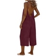 thumbnail image 3 of QATAINLAV Summer Rompers for Women Sleeveless Adjustable Strap Onesies Shorts Cotton Casual Wide Jumpsuits with Pockets Wine M, 3 of 7