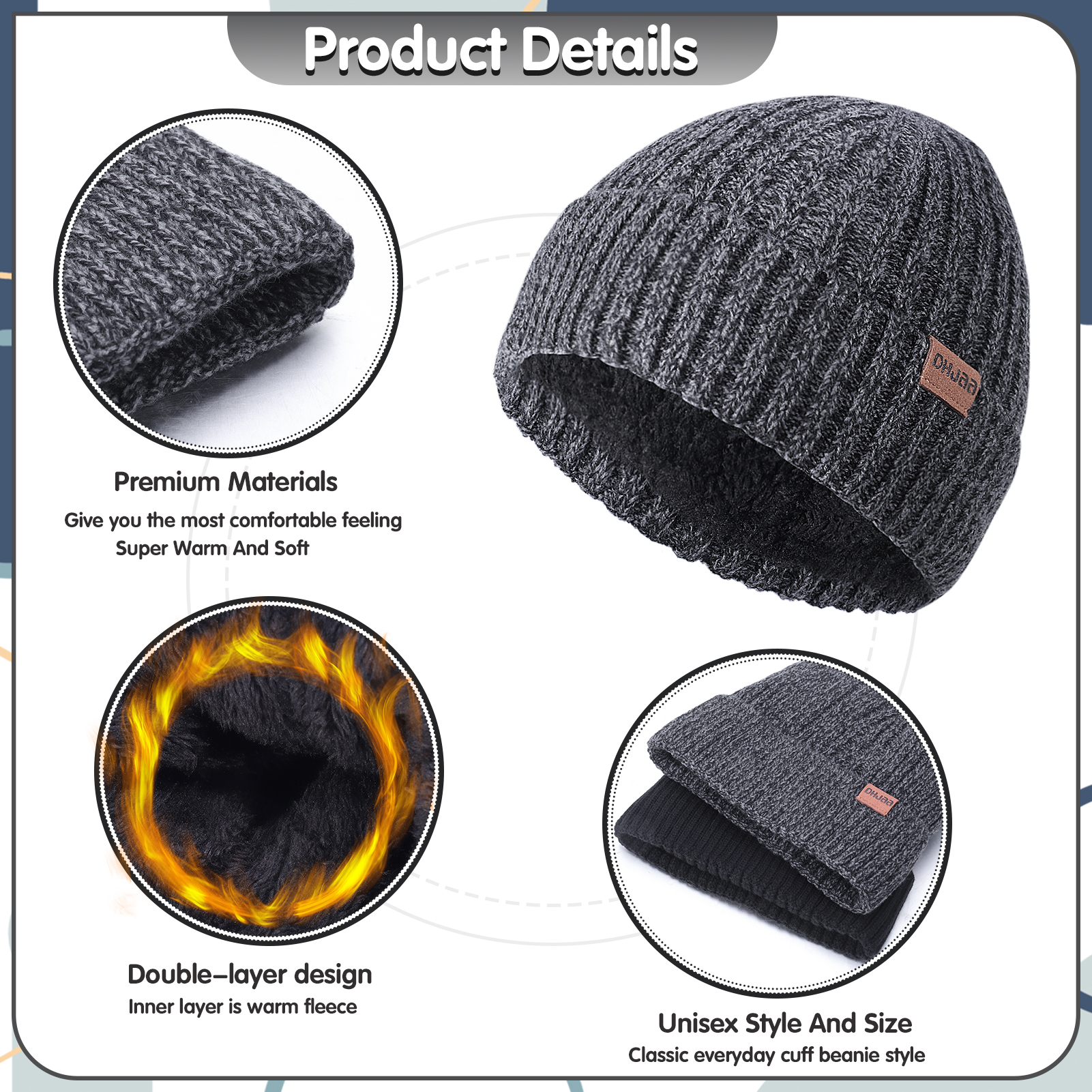 Armscye Fleece Lined Beanie Hat, 2-Pack Unisex Winter Cap photo 7